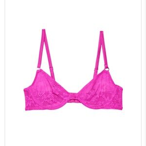 NWT Fleur du Mal Le Stretch Lace Demi Bra in Wild Pink Size 32DD